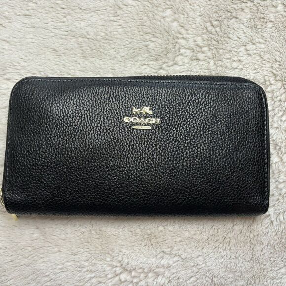 Coach Handbags - COACH BLACK PEBBLED Genuine LEATHER Zip Around LARGE WALLET ACCORDION Organizer